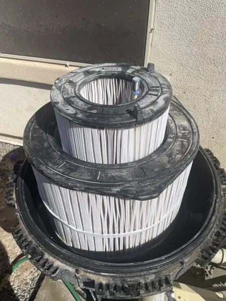 Cartridge filter after a cleaning, back in its housing