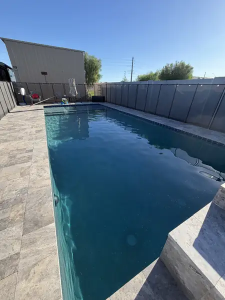 Pool refilled after an acid wash, clear blue water
